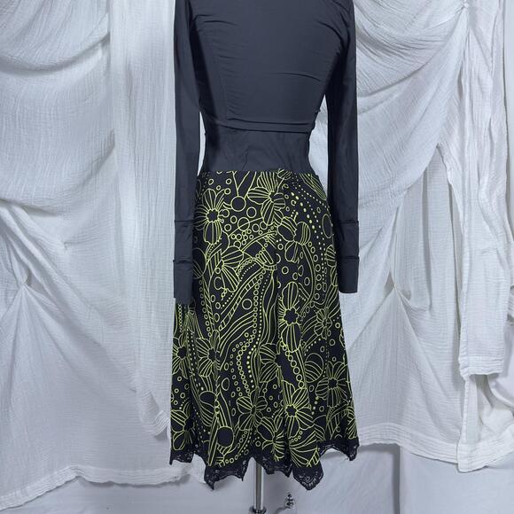 Indie Grunge Fairy Y2K Vintage Black Green Floral Midi Skirt (XL) - Picture 3 of 6